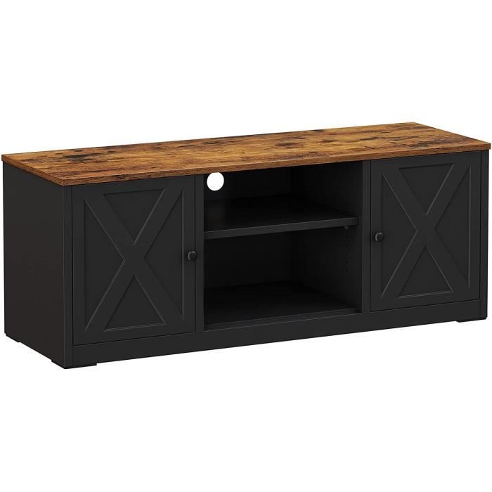 Meuble TV 180cm Avec Rangement - Effet Chêne/Noir | Console TV Avec Portes Et Étagère