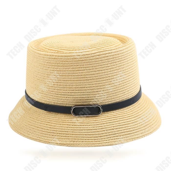 Chapeau De Paille D'Été Pour Femme Bamboopack - Chapeau Plage Large Bord UPF 50+ Pliable Beige