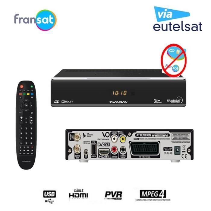 THOMSON RÉCEPTEUR TV SATELLITE HD THS805 FRANSAT EUTELSAT 5° OUEST VENDU SANS CARTE