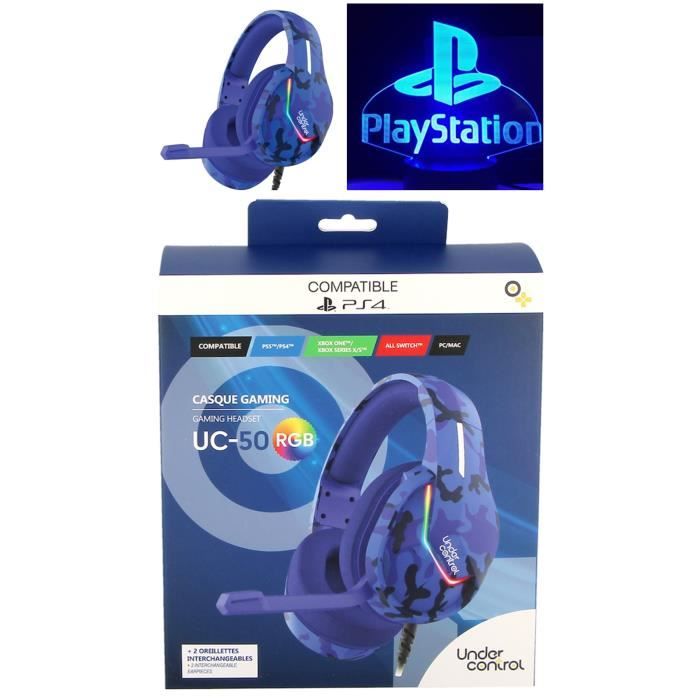 Casque Gaming PS4 Bleu,Casque Gamer filaire PC avec Lumière  LED,Compatibilité universelle avec Xbox One,PS4,PC.etc - Cdiscount TV Son  Photo
