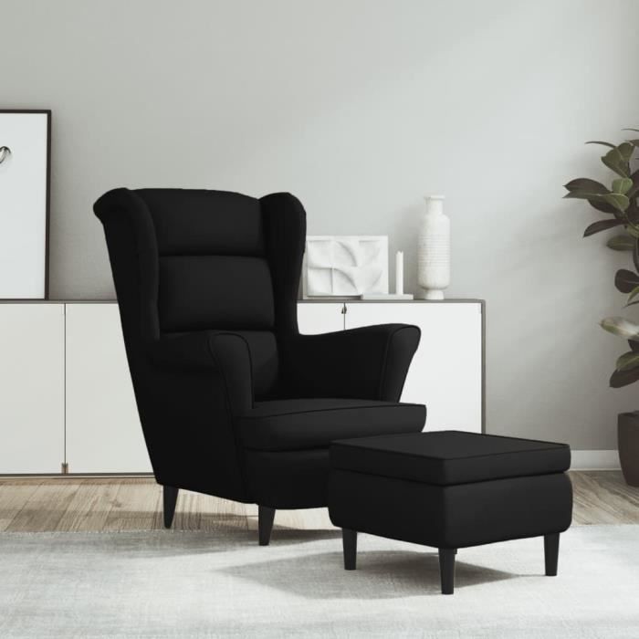 Fauteuil Salon MVS - Fauteuil à oreilles avec tabouret noir velours 26 85 Kg