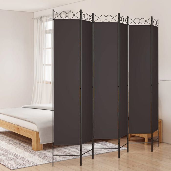 350175 vidaXL Cloison de séparation 6 panneaux Marron 240x220 cm Tissu ...