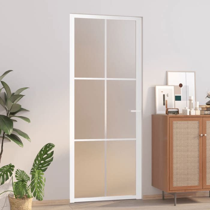 vidaXL Porte intérieure 83x2015 cm Blanc Verre mat et aluminium 350581