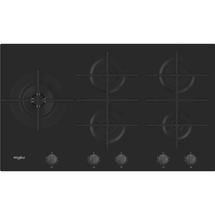 Plaque à gaz WHIRLPOOL GOWL928NB 5 foyers 11300 Watts Verre trempé