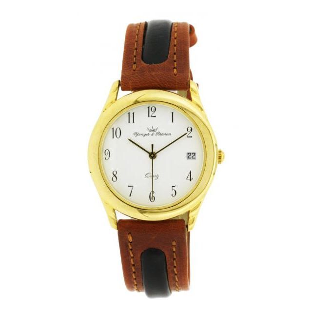 Montre Femme Yonger & Bresson - Swiss Made - Cadran Noir Et Doré Avec Dateur - Occasion TB