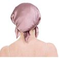 Bonnet de Nuit 100 % soie de mûrier douce pour perte de cheveux pour femme, avec ruban élastique réglable - Rose-1