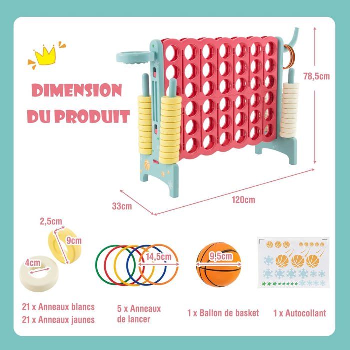 GOPLUS Jeu de société 4 Géant,Jeu De Stratégie en Ligne avec 42 Anneaux Géants et Curseurs pour Redémarrage Rapide,Vert - Jeux - Jouets