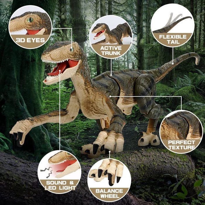 Dinosaure Télécommandé T-Rex – 2,4 GHz, LED, Marche, Rugit, Pulvérise, Capteurs Tactiles, Batterie 1200 MAh