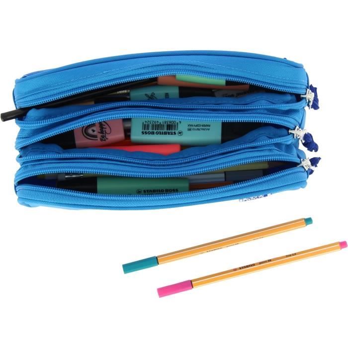 Trousse pour 36 crayons de couleurs - tissu bleu poissons