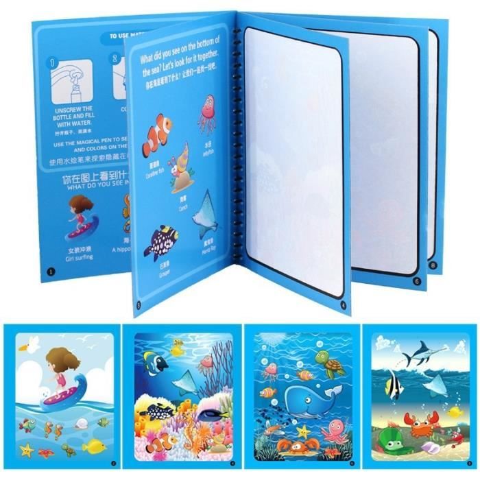 sprecenk 5 Pièces Livre Magique à l'Eau, Livre de Dessin Magique, livre magique