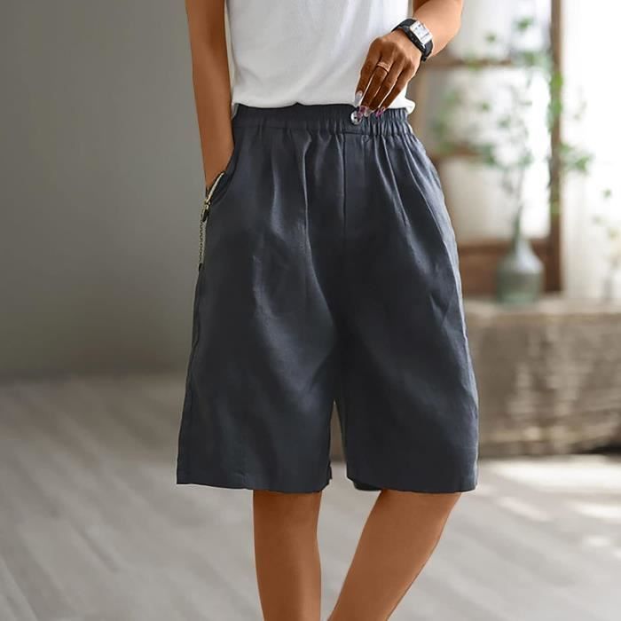 SHORT Bermuda Femme Longueur Genou Jambe Large Confortable Coton