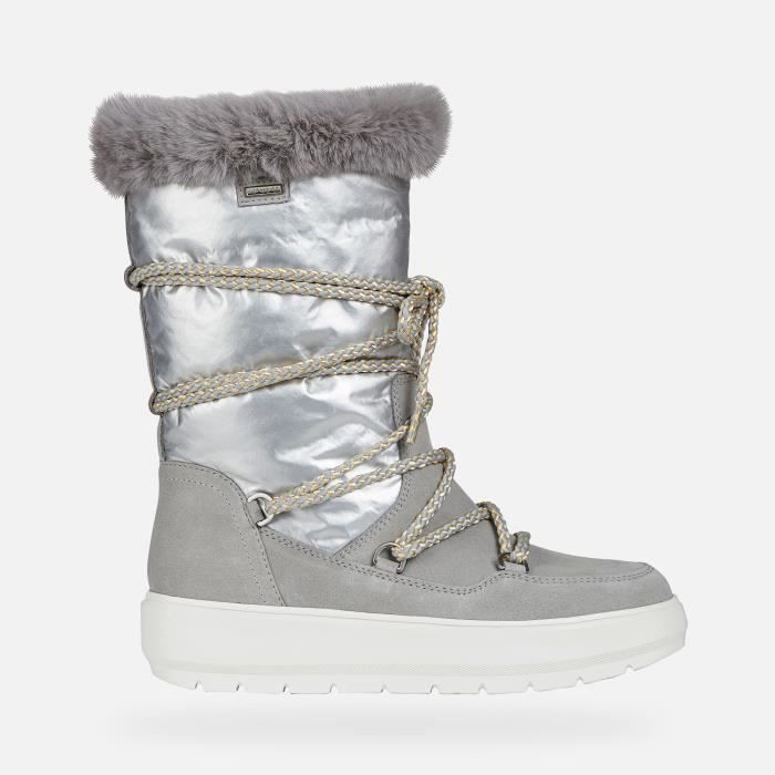 Bottes Femme GEOX D KAULA B ABX Cuir et Nylon Gris clair et argent Impermeables et respirantes Gris clair et argent Cdiscount Chaussures