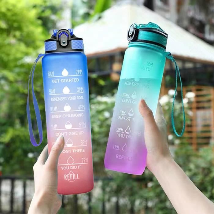 Bouteille d'eau de sport pliable en silicone avec paille, verres portables,  étanche, sans BPA, voyage, camping, extérieur, 1L