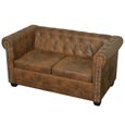 6496Queen® Canapé Chesterfield 2 places,Sofa Vintage Design,Canapé d'angle Sacandinave Cuir artificiel Marron Taille:145,5 x 76 x 70-2
