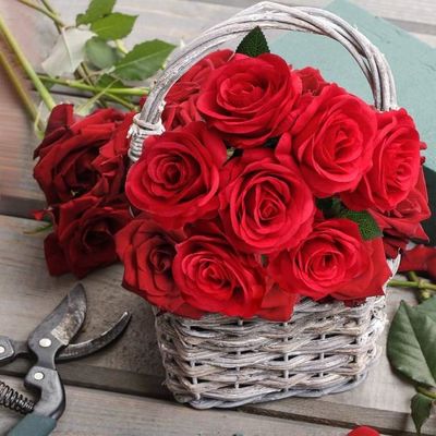 12 Roses Artificielles Veloutées Rouge Foncé 51 Cm - Faux Fleurs De Soie Réalistes Pour Mariage, Décoration Maison & Fêtes
