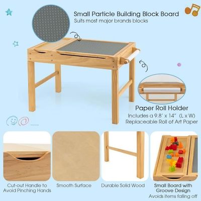 Table D'Activités 2 En 1 GOPLUS Pour Enfant - Plateau Réversible Dessin/Construction + Rangement - Bois 86.5x60x57 Cm