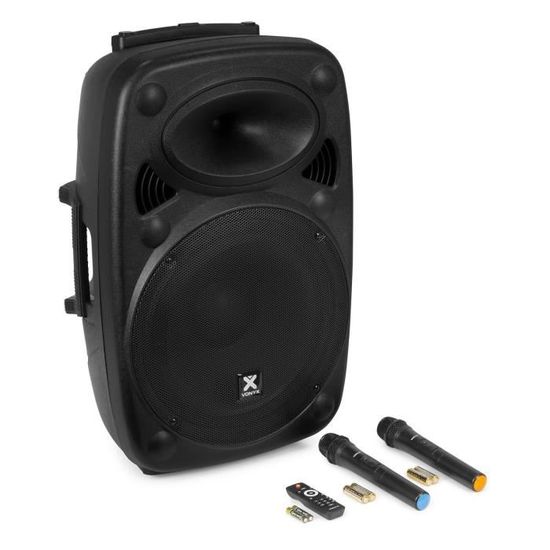 Enceinte Sono Portable Vonyx SPX-PA921 1000W - 2 Micros UHF, Bluetooth, Batterie, Roulettes, Idéale Karaoké Et événements