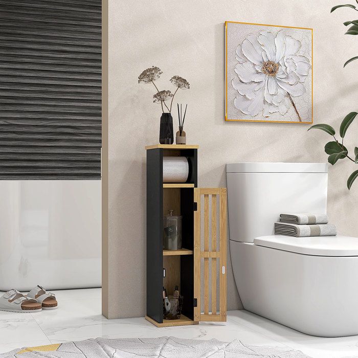 2 Armoires De Salle De Bain Blanches BAYLI, Avec Porte Et Porte-papier Toilette, Pose Libre, 80 Cm