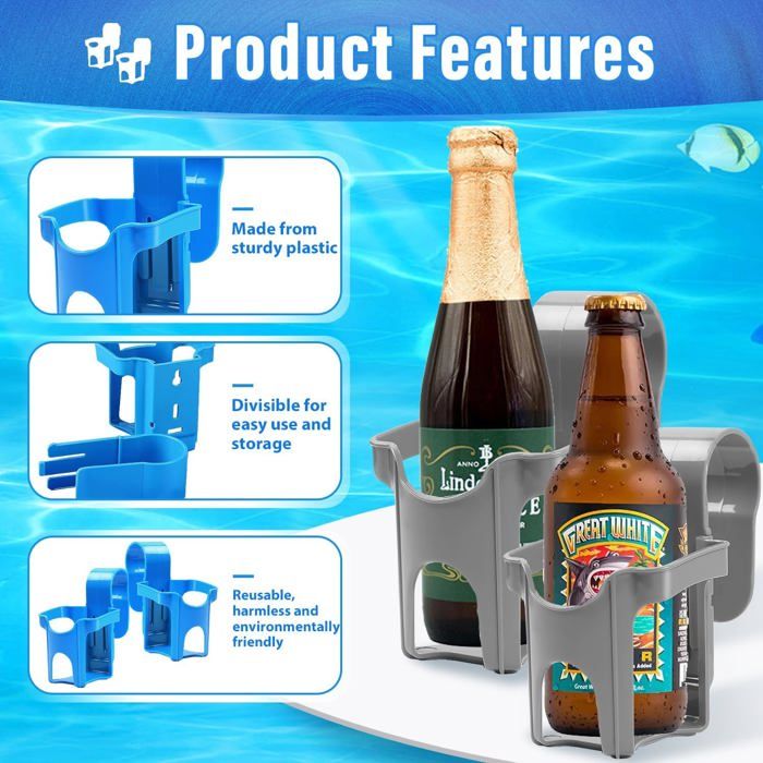 Accessoire Piscine Rangement Lot 4 Porte-Gobelets Piscine - ABS Antidérapant - 13.5x8.5cm - Pour Boissons Et Téléphones Support Bord Piscine ABS