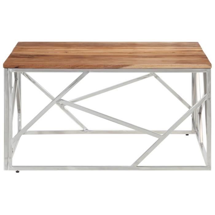 SIB Table basse argenté acier inoxydable et bois massif d'acacia ...