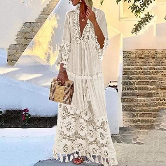 Robe Ete Femme Longue Boheme Style Marque Modele Blanc Femme Adulte Blanc Cdiscount Pret a Porter