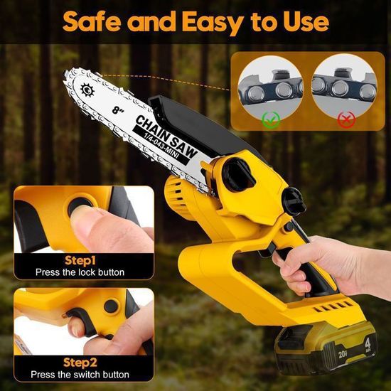 Tronçonneuse Sans Fil 88vf 1500w 6 2×3000mah 0,8kg Légère Pour Bois