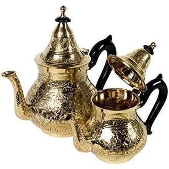 Théière Marocaine 1600ml - Conserve Chaleur 24h - Style Oriental Avec Filtre - Doré Ou Argenté