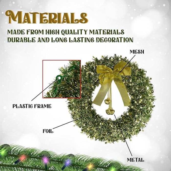 Couronne De Porte De Noël | Décoration D'hiver Avec Feuilles D', Couronne De Noël Artificielle, 50 Cm, Collection De Noël Multifonctionnelle Pour Portes, Porches, Murs