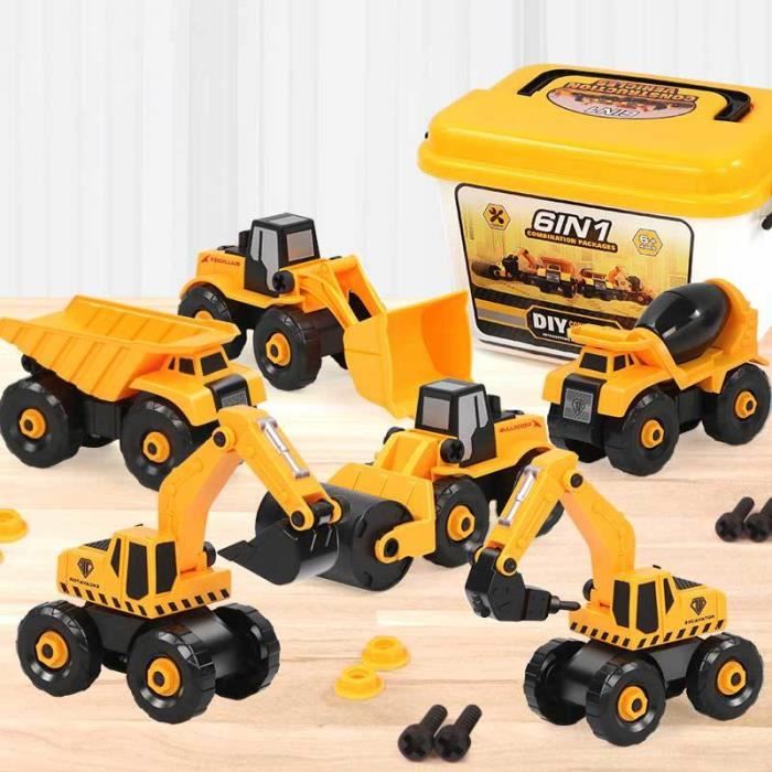 AdKot – 6 Véhicules De Construction En Métal Et ABS, Friction, Bulldozer, Tractopelle, Pour Enfants 2-5 Ans