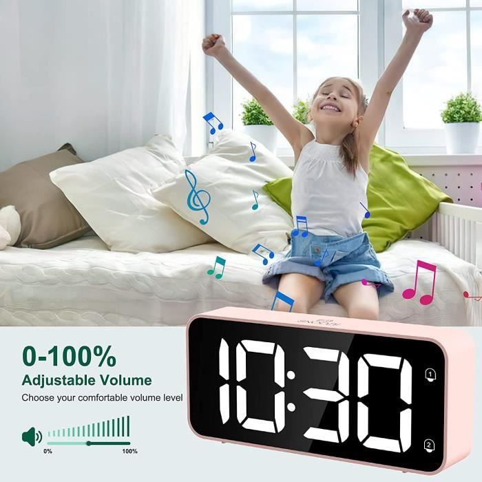 Réveil Numérique, Alarm Réveil LED avec Adaptateur, 0-100% Luminosité et  Volume Réglable(Rose)[34] - Cdiscount TV Son Photo