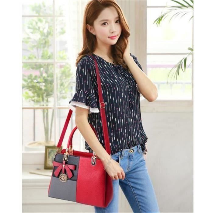 Sac a main cuir mode classique sac bandouliere femme ROUGE Cdiscount Bagagerie Maroquinerie