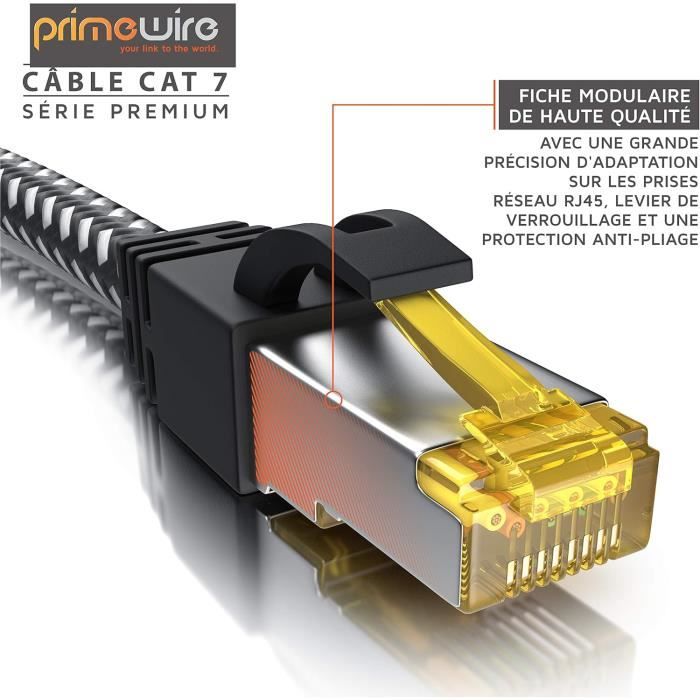 Câble Ethernet CAT7 BIGtec - Lot De 10 (0,75m) - RJ45 Blindé - 10 Gbit/s - Pour Réseau, Serveur, Console