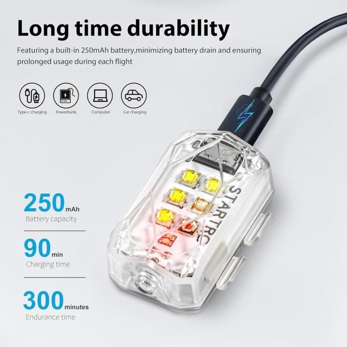 Lumière Stroboscopique LED étanche - Pour Drone, Voiture RC, Vélo - USB-C, 7 Couleurs, Télécommande Incluse - 12