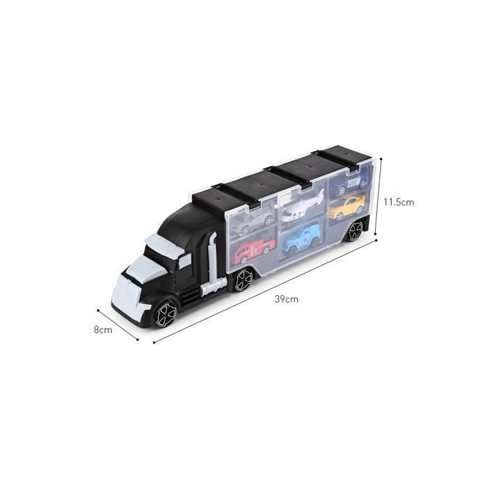 Camion Transporteur De Voitures Avec 6 Mini Voitures En Métal – Jouet De Construction Et De Rangement – Avec Signalisation, Barricades, Cônes – Dès 3 Ans