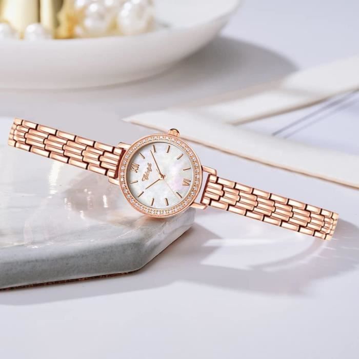 Montre Femme élégante à Cadran Rond – Bracelet Acier Inoxydable Doré, étanche 30 M, Cadeau Chic