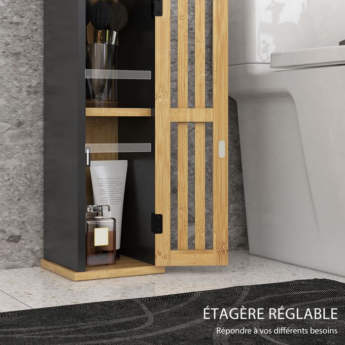 Armoire Murale En Bambou HOMCOM 60x20x60 Cm - 2 Portes à Claire-Voie, Étagère Réglable Pour Salle De Bain, Toilettes