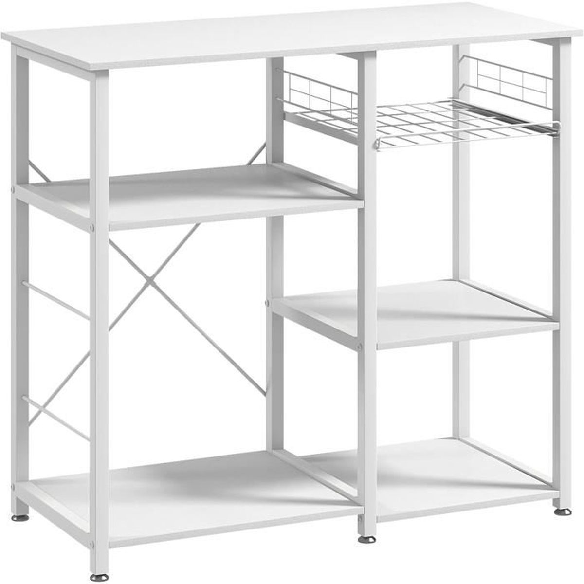 Étagère Pour Four à Micro-ondes - Support Métal Et Bois, Compact, Pieds Antidérapants, Blanc, Dimensions 40x30x8.5 Cm