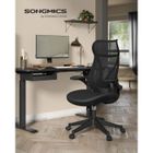 SONGMICS Chaise de Bureau, Dossier Ergonomique, Réglable en Hauteur, Accoudoirs Rabattables, Pivotantant avec Appui-tête, Noir d'Encre