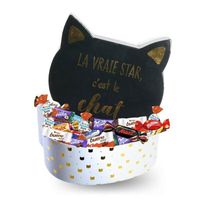 Boite Chat Noire garnie d'un assortiment de 40 chocolats CELEBRATIONS, MILKA et KINDER | Idéal pour la Fête des Mères
