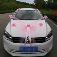 KING Kit De Décoration pour voiture Mariage Luxe rose - Blanc 11 Pièces, Voiture De Mariés , Bouquet Fleurs , Tulle , fleurs Ruban