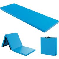 COSTWAY Tapis de Gymnastique Pliable 180 x 60 x 5 cm en 3 Plis avec 2 Poignées,Velcro 3 Côtés en PU Etanche Remplissage EPE Bleu
