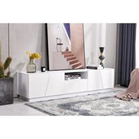 Meuble TV - MODERNLUXE - Style Moderne - Façade Brillante - 180x35x45,5 cm - Blanc