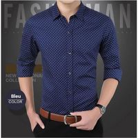 Hommes Casuals Chemise Coton Mince Impression florale Manche Longue Affaires Loisir Shirt blouse Printemps et été Bleu