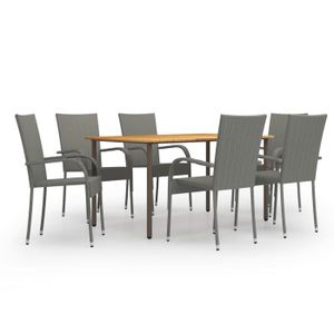 Ensemble table et chaise de jardin Ensemble de salle a manger de jardin meuble exterieur 7 pieces resine tressee gris