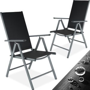 FAUTEUIL JARDIN  TECTAKE Lot de 2 chaises de jardin pliantes MARILENA avec tissu Textilène et cadre en aluminium Pliable - Noir/Anthracite