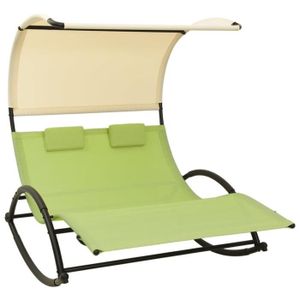 CHAISE LONGUE Chaise longue double avec auvent Textilène Vert et crème 310550