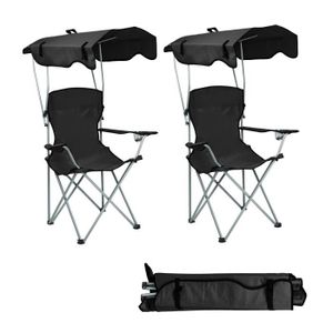 CHAISE DE CAMPING 2 X Chaise de camping pliante avec auvent de soleil, Willonin® Fauteuil de Plage portable avec sac de transport Noir
