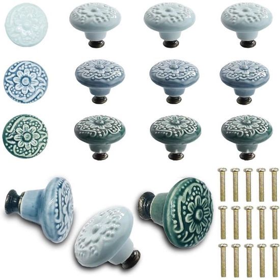 Lot De 10 Boutons De Placard En Céramique Noire Brillante Hitefu - Forme Champignon 32mm - Vis 24mm Incluses - Pour Cuisine, Meuble, Tiroir
