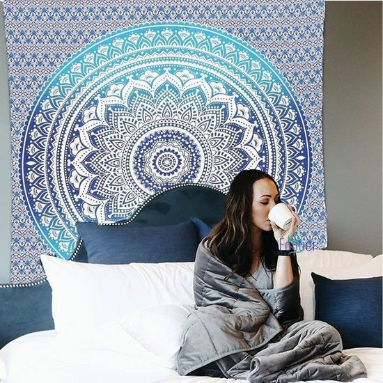 Tenture Murale ANAZOZ 150x130cm - Impression Ciel Ensoleillé Bleu, Polyester, Pour Déco D'intérieur, Camping, Plage
