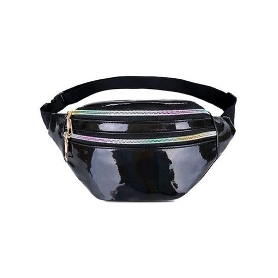 Sac à dos géométrique lumineux holographique réfléchissant pour femme, sac banane de randonnée, sac à dos coloré avec portefeuille